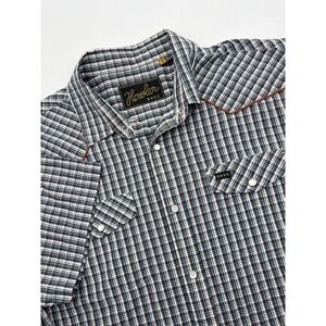 Howler Bros Shirt Mens Large Blue Red Plaid Western Pearl Snap Short Sleeve